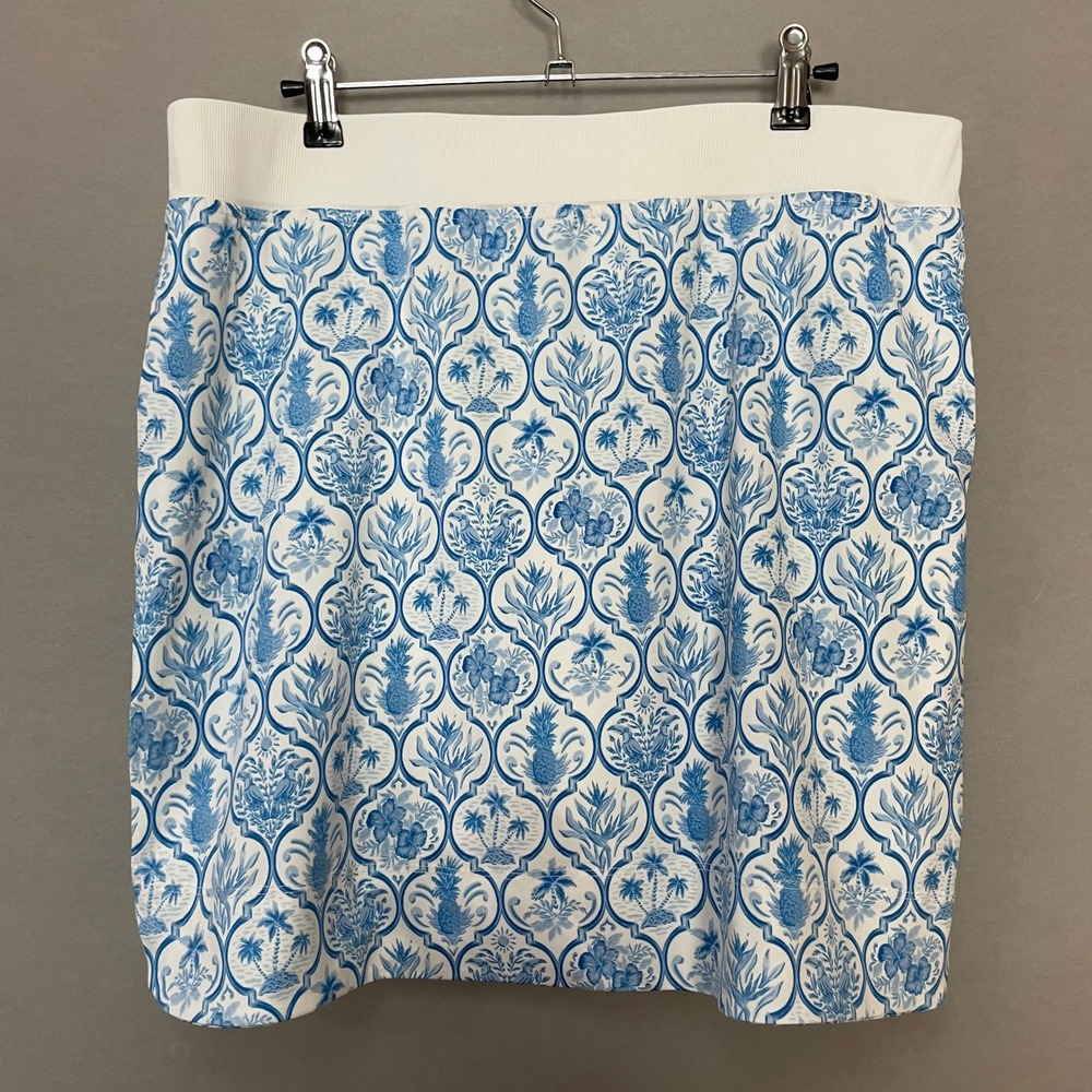 Stella Parker Island Collection Skirt Skort Lining Blue White Tropical Tennis